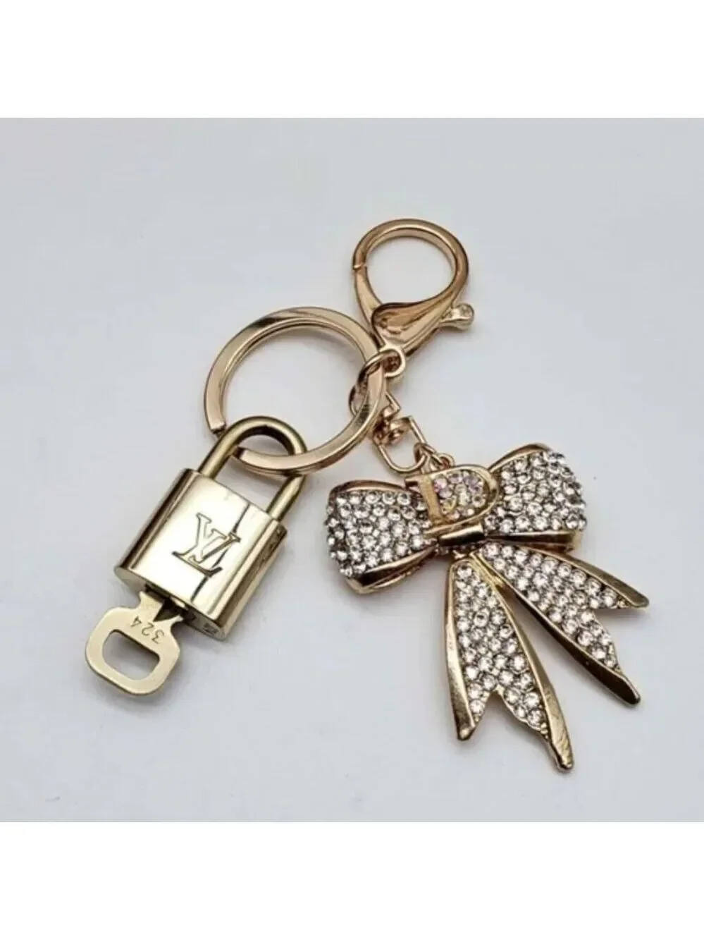 Louis Vuitton Gold Padlock Key 🔒 Authentic LV Charm + Unbranded Ribbon Keychain